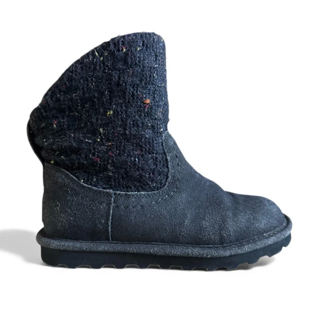 Bearpaw Suede Knit Winter Boots Slip-On Warm Cozy Lounge Pull-On Navy Size 6